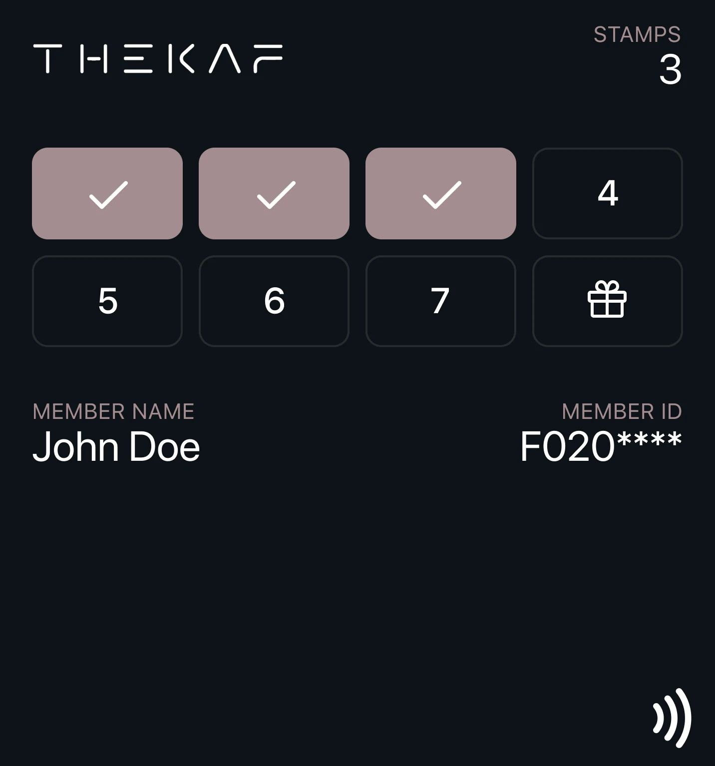 The KAF digital stamp card in Apple Wallet
